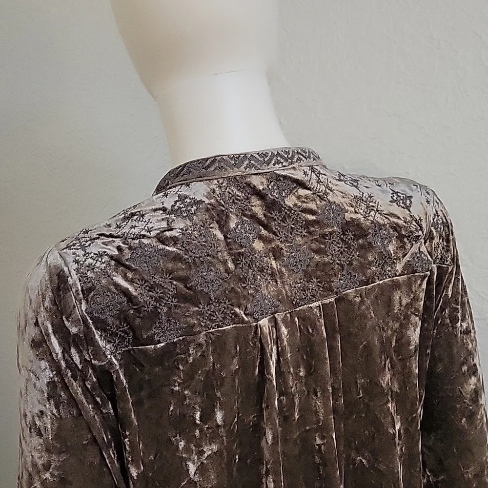 Andree BY UNIT Silver Crushed Velvet Velour Embroidered Castlecore Blouse